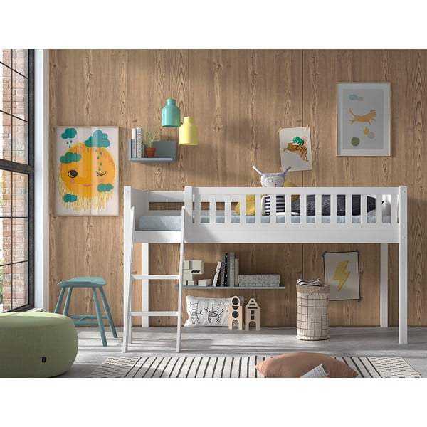 Biela vyvýšená detská posteľ z borovicového dreva 90x200 cm SCOTT – Vipack-image-3