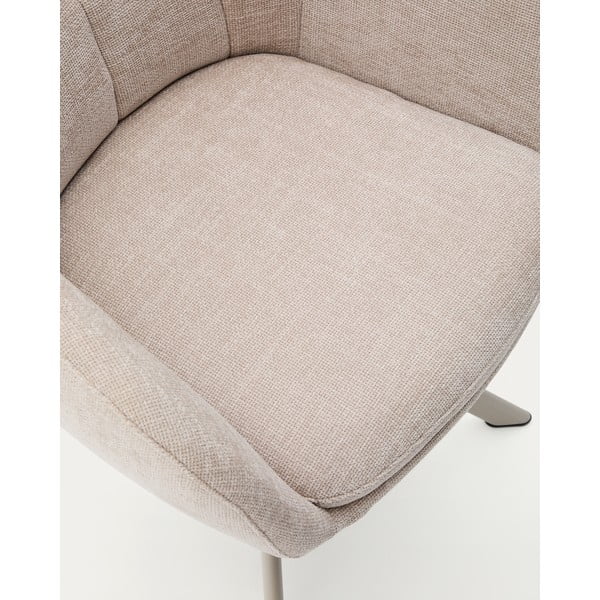 Béžové čalúnené jedálenské kreslo s podrúčkami Dorina – Kave Home-image-4
