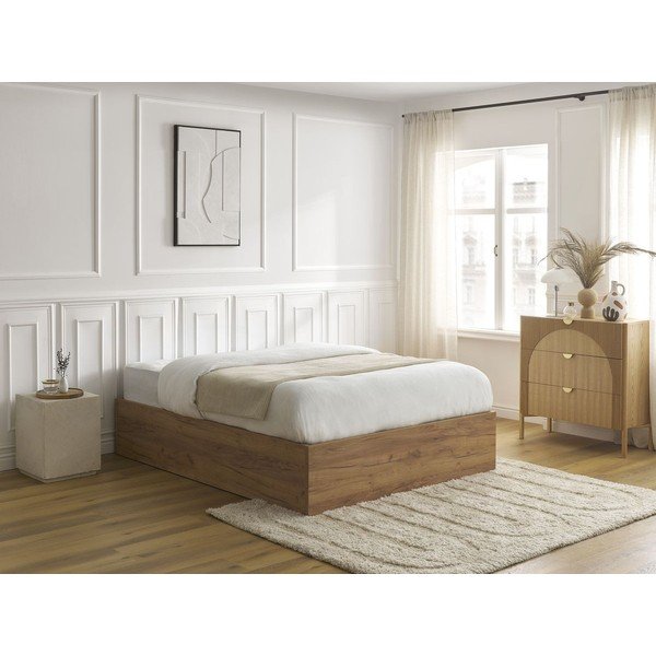 Hnedá dvojlôžková posteľ z drevotriesky v dekore brezy s úložným priestorom/bez čela s roštom 140x190 cm Mara – Bobochic Paris-image-1