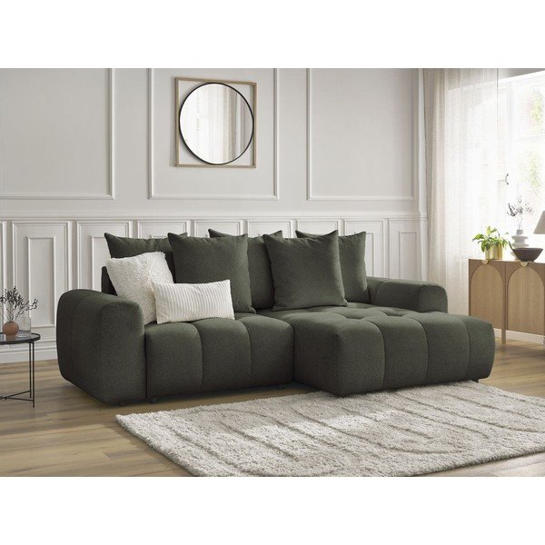 Kaki ženilková rozkladacia/s úložným priestorom rohová pohovka (pravý roh/s leňoškou) Roxelane – Bobochic Paris-image-3