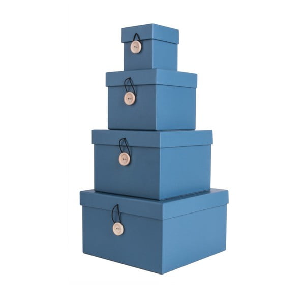 Sada 4 modrých úložných boxov s vekom PT LIVING Uniform