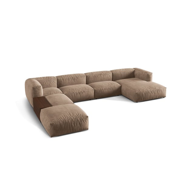 Svetlohnedá zamatová modulárna rohová pohovka (ľavý roh/do tvaru "U") Martina – Micadoni -image-1