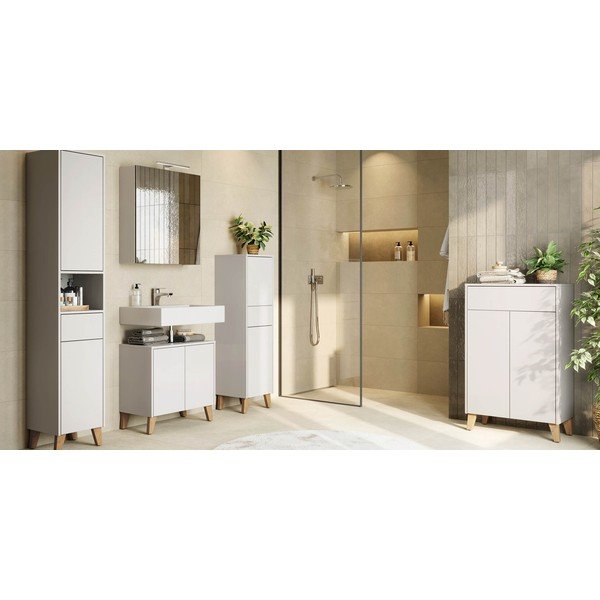 Krémovobiela matná vysoká kúpeľňová skrinka 33x181 cm Arnea – Germania-image-4