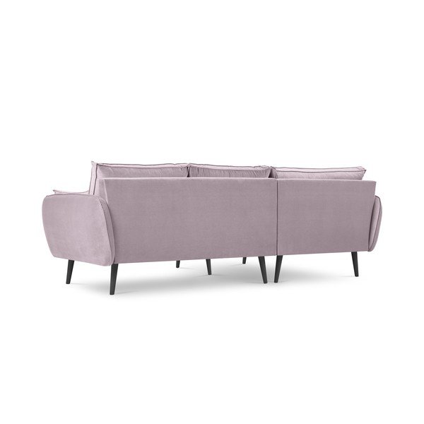 Svetloružová zamatová rohová pohovka s čiernymi nohami Kooko Home Lento, ľavý roh-image-3