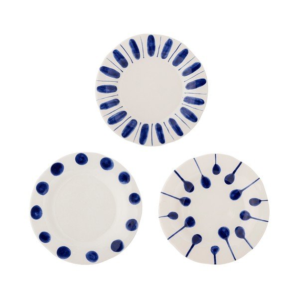 Biele/modré dezertné kameninové taniere v súprave 3 ks ø 22 cm Linora – Bloomingville