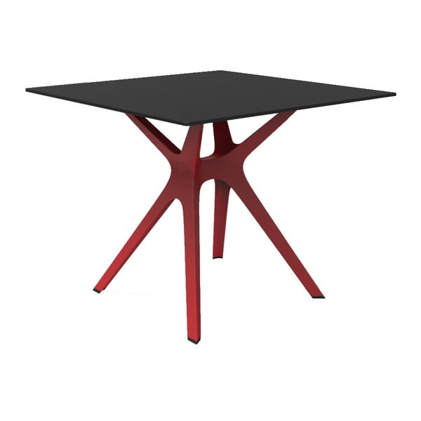 Jedálenský stôl s červenými nohami a čiernou doskou vhodný do exteriéru Resol Vela, 90 × 90 cm