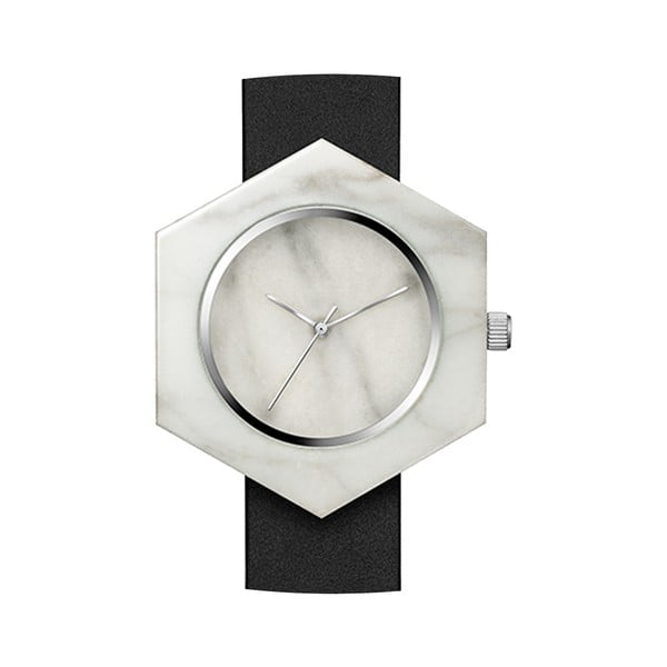 Biele hranaté mramorové hodinky s čiernym remienkom Analog Watch Co.