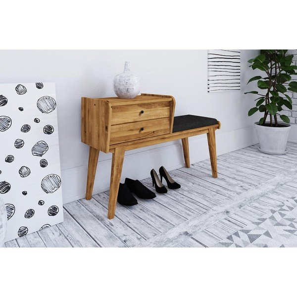 Lavica so zásuvkami z dubového dreva so sivým sedákom Retro - The Beds-image-1