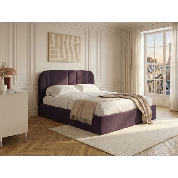 Fialová čalúnená dvojlôžková posteľ s úložným priestorom s roštom 160x200 cm Sidney – Bobochic Paris-image-1