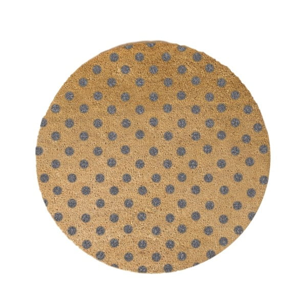 Sivá okrúhla rohožka z prírodného kokosového vlákna Artsy Doormats Dots, ⌀ 70 cm