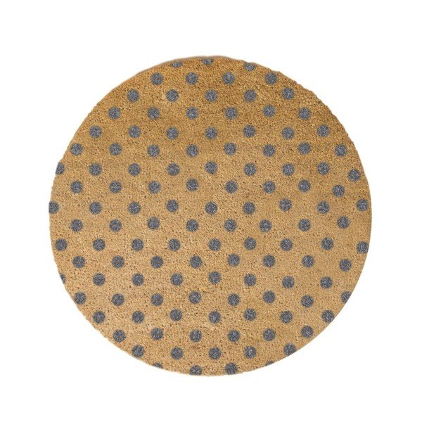 Sivá okrúhla rohožka z prírodného kokosového vlákna Artsy Doormats Dots, ⌀ 70 cm