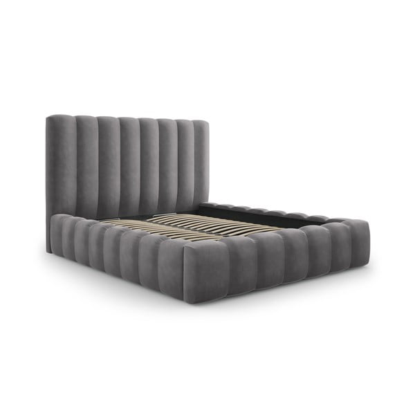 Sivá čalúnená dvojlôžková posteľ s úložným priestorom s roštom 200x200 cm Kelp – Micadoni Home