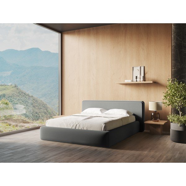 Sivá čalúnená dvojlôžková posteľ s úložným priestorom s roštom 180x200 cm Kiana – Makamii-image-1