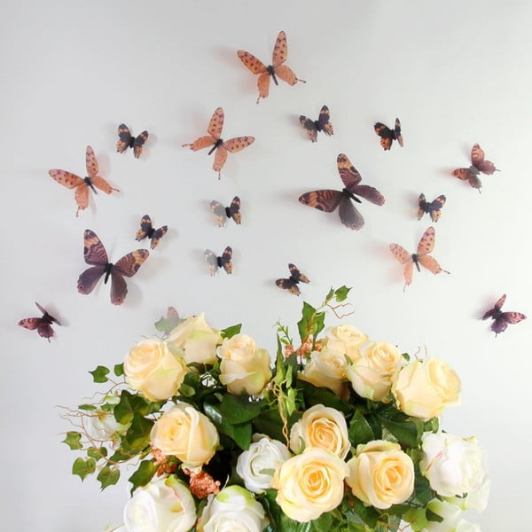 Sada 18 hnedých adhezívnych 3D samolepiek Ambiance Butterflies Chic
