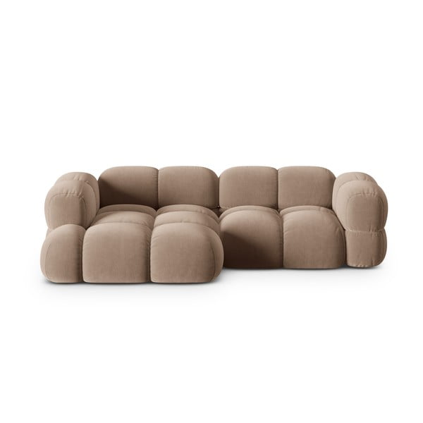 Hnedá zamatová rohová pohovka (ľavý roh/s leňoškou) Loretto – Cosmopolitan Design