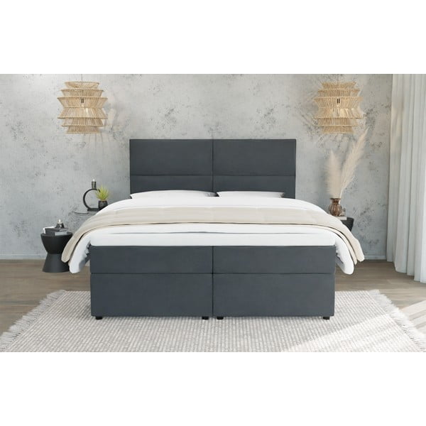 Sivá boxspring posteľ s úložným priestorom 160x200 cm Rico – Ropez-image-3