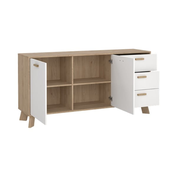 Biela/v prírodnej farbe komoda v dekore duba 147x73x39 cm Ikast – Tvilum-image-3