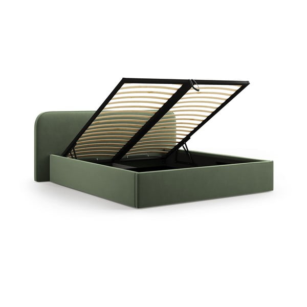 Zelená čalúnená dvojlôžková posteľ s úložným priestorom s roštom 160x200 cm Elizabeth – Micadoni-image-2