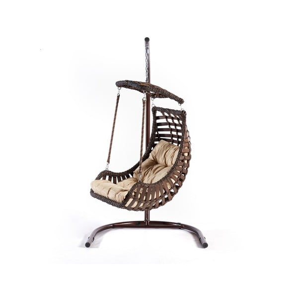Hnedé ratanové závesné záhradné kreslo Alacati – Floriane Garden-image-1