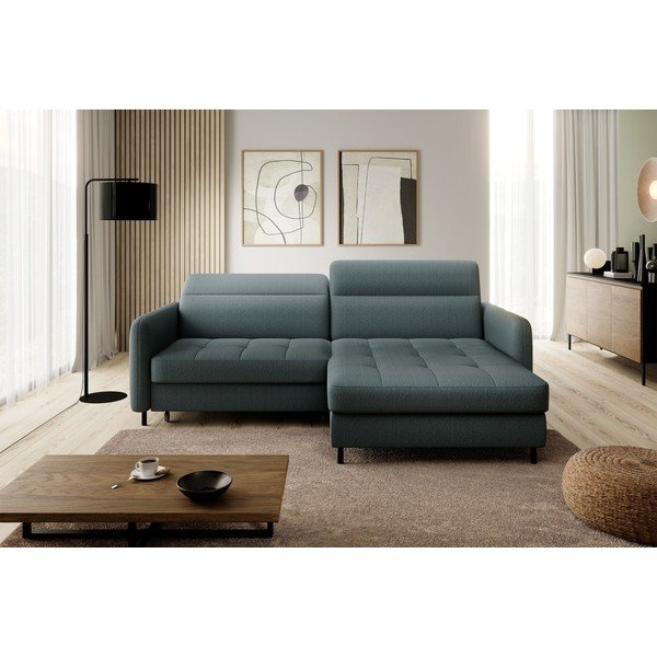 Sivozelená zamatová rozkladacia/s úložným priestorom rohová pohovka (pravý roh/s leňoškou) Gomsi – ELTAP-image-3