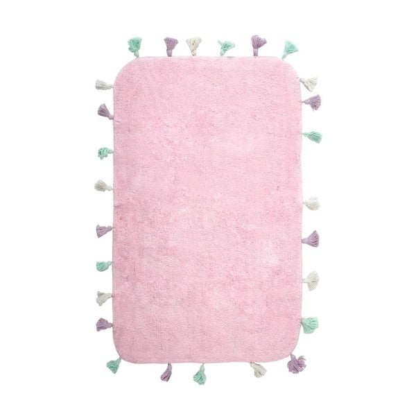Ružová bavlnená kúpeľňová predložka Mia, 60 × 90 cm