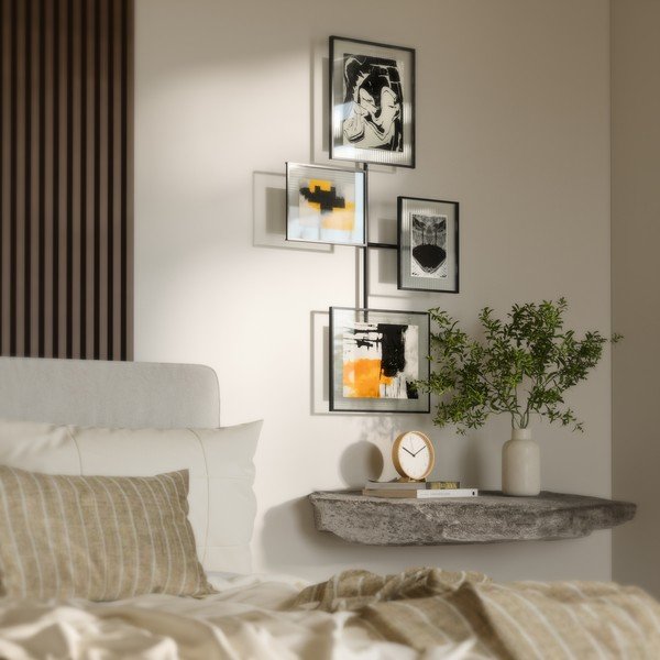 Lesklý čierny kovový/sklenený rámček na stenu 57x99 cm Flute – Umbra-image-3
