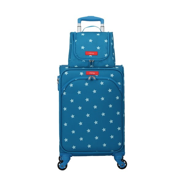 Set modrého kufra na 4 kolieskach a kozmetického kufríka Lollipops Starry