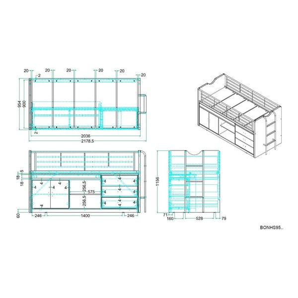 Bielo-sivá vyvýšená detská posteľ s úložným priestorom s roštom 90x200 cm Bonny – Vipack-image-2