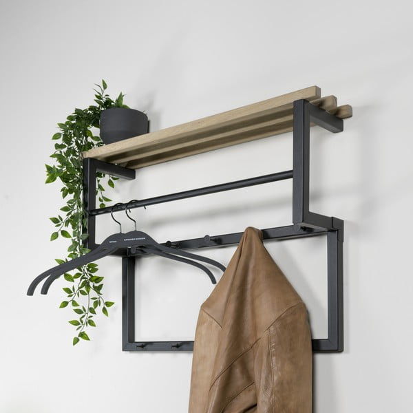 Čierny/v prírodnej farbe kovový nástenný vešiak s poličkou 71 cm Rizzoli – Spinder Design-image-1