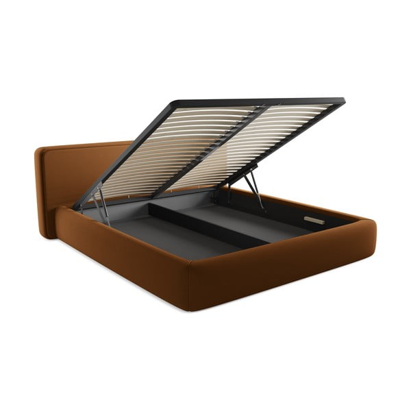 Čalúnená dvojlôžková posteľ v terakotovej farbe s úložným priestorom s roštom 180x200 cm Kiana – Makamii-image-3