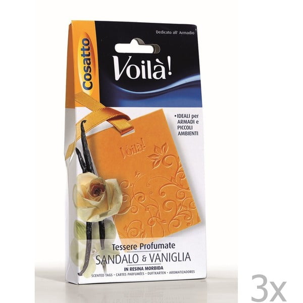 Sada 3 vonných kariet s vôňou vanilky a santalového dreva Cosatto Perfume