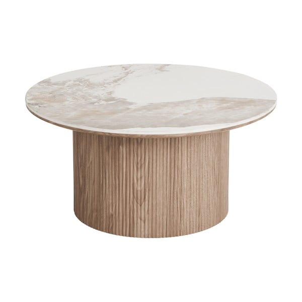 Béžový/v prírodnej farbe okrúhly konferenčný stolík s doskou v dekore mramoru ø 80 cm Athens – House Nordic