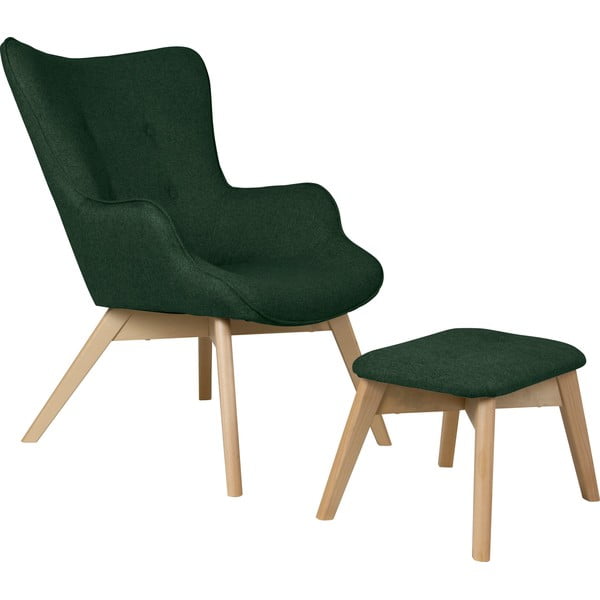 Tmavozelené kreslo s podnožkou Niko – Ropez