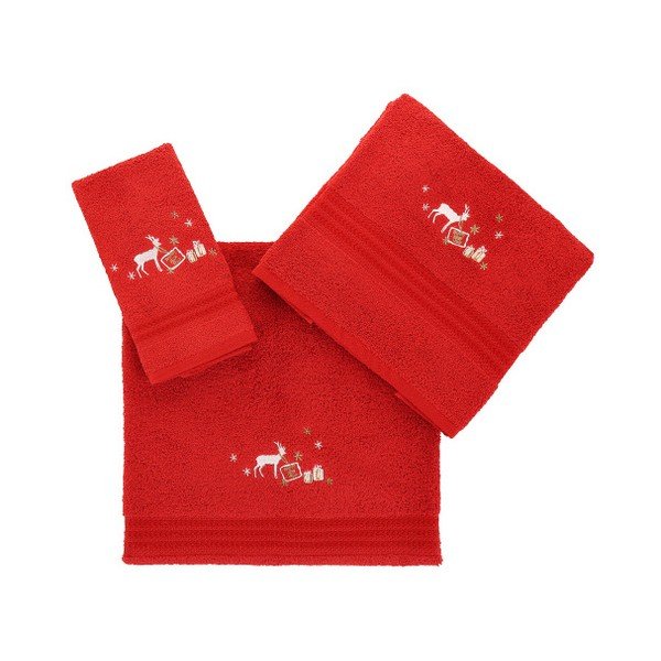 Sada 3 červených vianočných uterákov Stockings