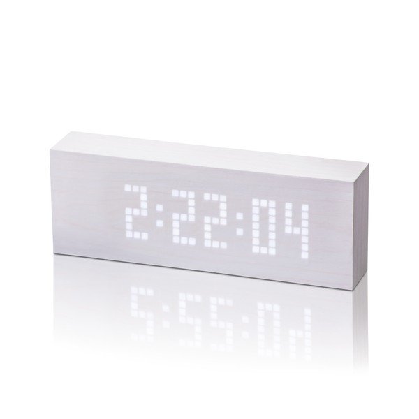 Biely budík s bielym LED displejom Gingko Message Click Clock