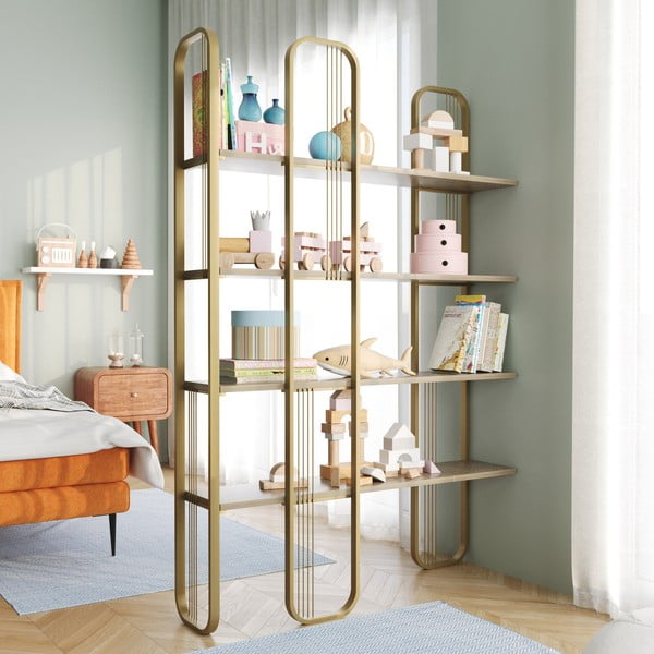 Regál v dekore borovice v zlatej farbe 125x180 cm Sierra – Kalune Design-image-3