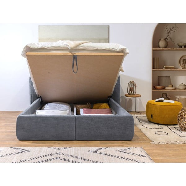 Svetlosivá čalúnená dvojlôžková posteľ s úložným priestorom s roštom 160x200 cm Louise – Bobochic Paris-image-4