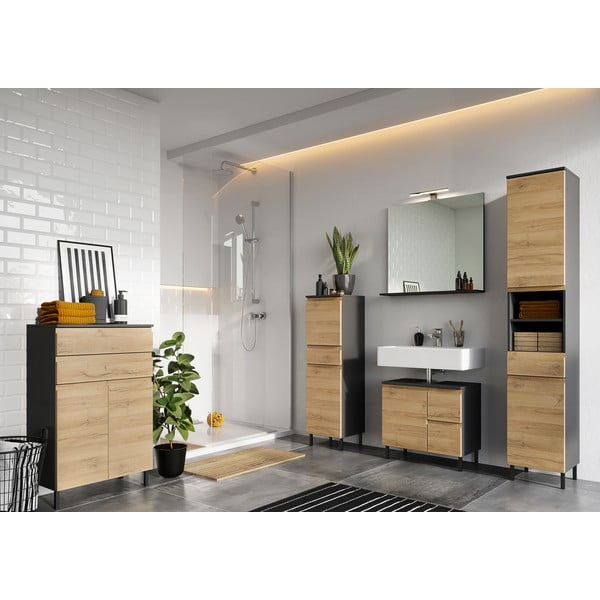Tmavosivá vysoká kúpeľňová skrinka v dekore duba 34x190 cm Salinas - Germania-image-3
