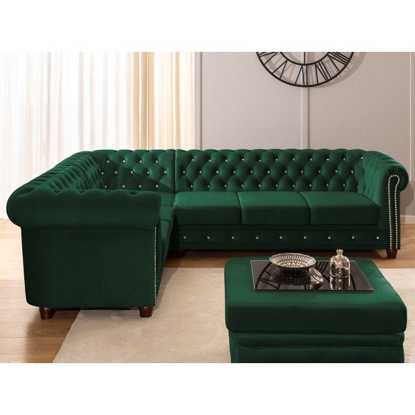 Zelená zamatová rozkladacia rohová pohovka (ľavý roh/do L) York Blik – Ropez-image-4