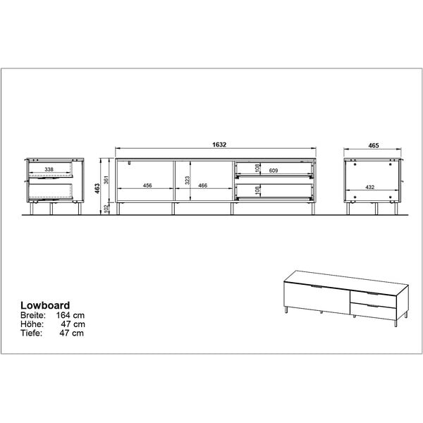 Svetlosivý TV stolík v dekore orecha 164x47 cm California - Germania-image-3