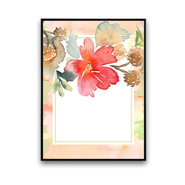 Plagát s kvetom, bielo-ružové pozadie, 30 x 40 cm