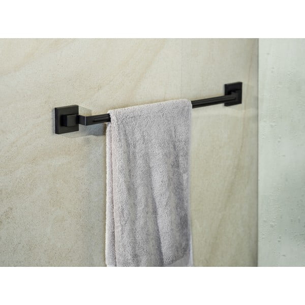 Čierny samodržiaci držiak na uteráky z nehrdzavejúcej ocele Quadro – Wenko-image-1