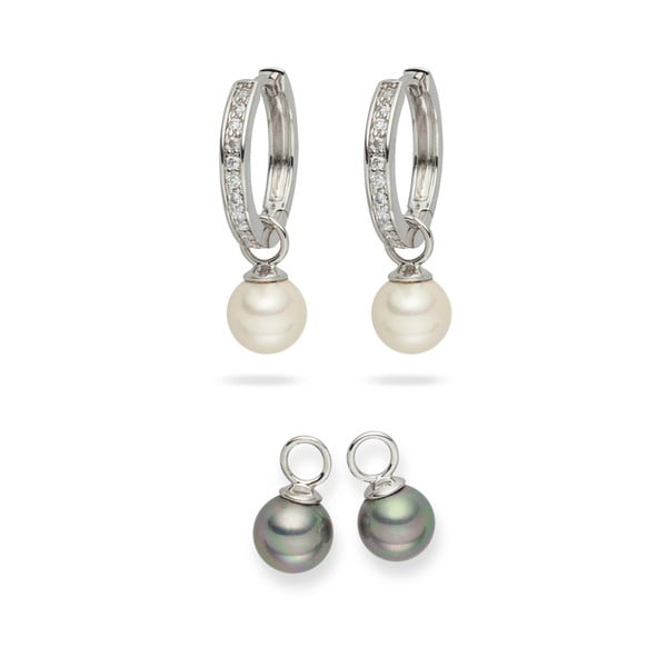 Sada 2 bielych a sivých perlových náušníc so zirkónmi Pearls of London Sia