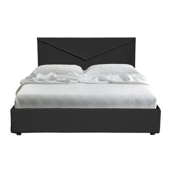 Čierna dvojlôžková posteľ s úložným priestorom a poťahom z koženky 13Casa Mina, 160 x 190 cm