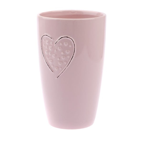 Ružová keramická váza Dakls Hearts Dots, výška 22 cm