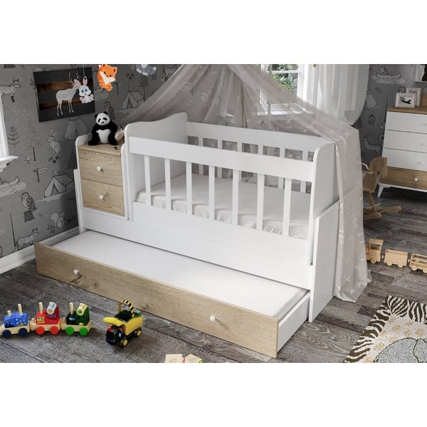 Biela/v prírodnej farbe postieľka s úložným priestorom 60x120 cm Sansa – Kalune Design-image-1