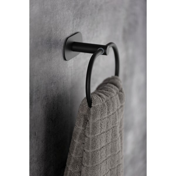 Antikoro matne čierny nástenný držiak na uteráky Wenko Orea Ring Turbo-Loc ®-image-1