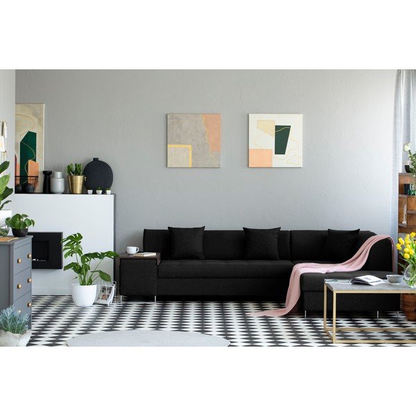 Čierna rohová rozkladacia pohovka s nohami v striebornej farbe Cosmopolitan Design Orlando, pravý roh-image-1
