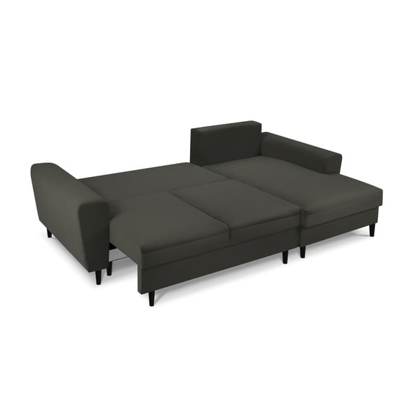 Čierna menčestrová rozkladacia/s úložným priestorom rohová pohovka (pravý roh/s leňoškou) Kyoto – Cosmopolitan Design-image-2