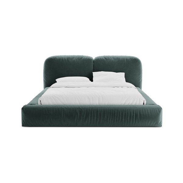 Čalúnená dvojlôžková posteľ s úložným priestorom s roštom 200x200 cm v petrolejovej farbe Martina – Micadoni -image-4